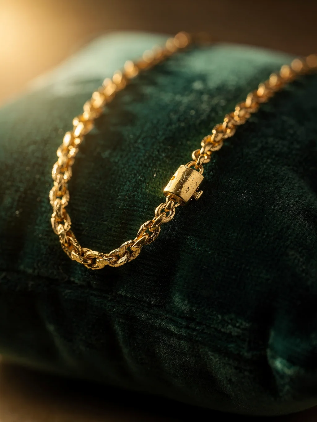 Handcrafted gold necklace on model